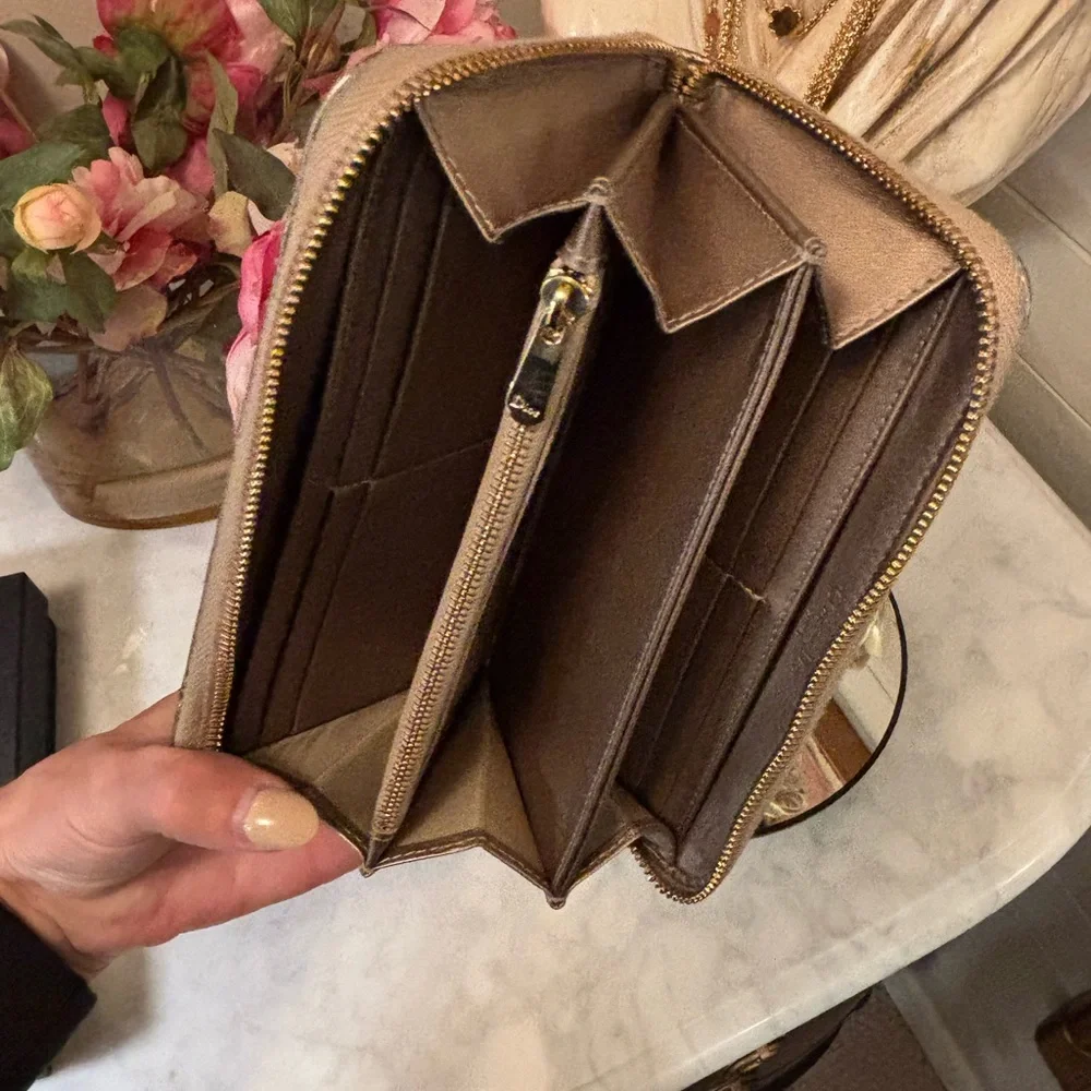 Gorgeous EUC Christian Dior Gold Quilted Cannage Long Wallet w Sig Charm Pull